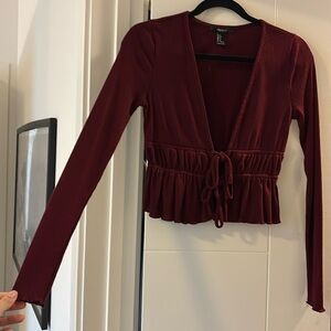 Maroon/ burgundy / wine colored long sleeve top with ties